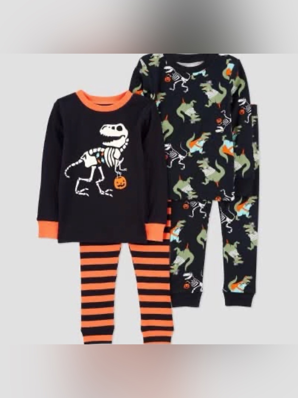 Carters Kids Black & Orange Halloween Dinosaur pajama 4 piece Set size 2T